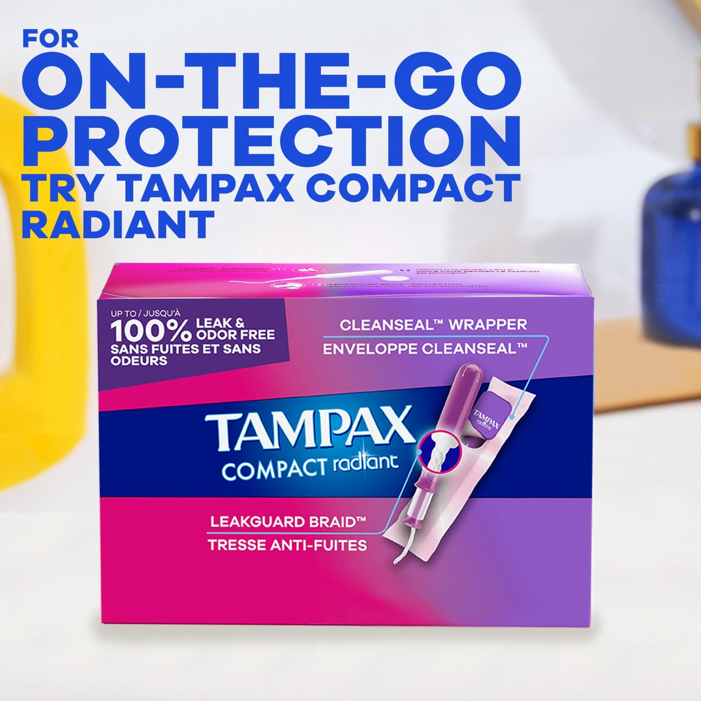 Tampax Radiant Tampons, with LeakGuard Braid, Super Plus Absorbency, Unscented, 28 Count