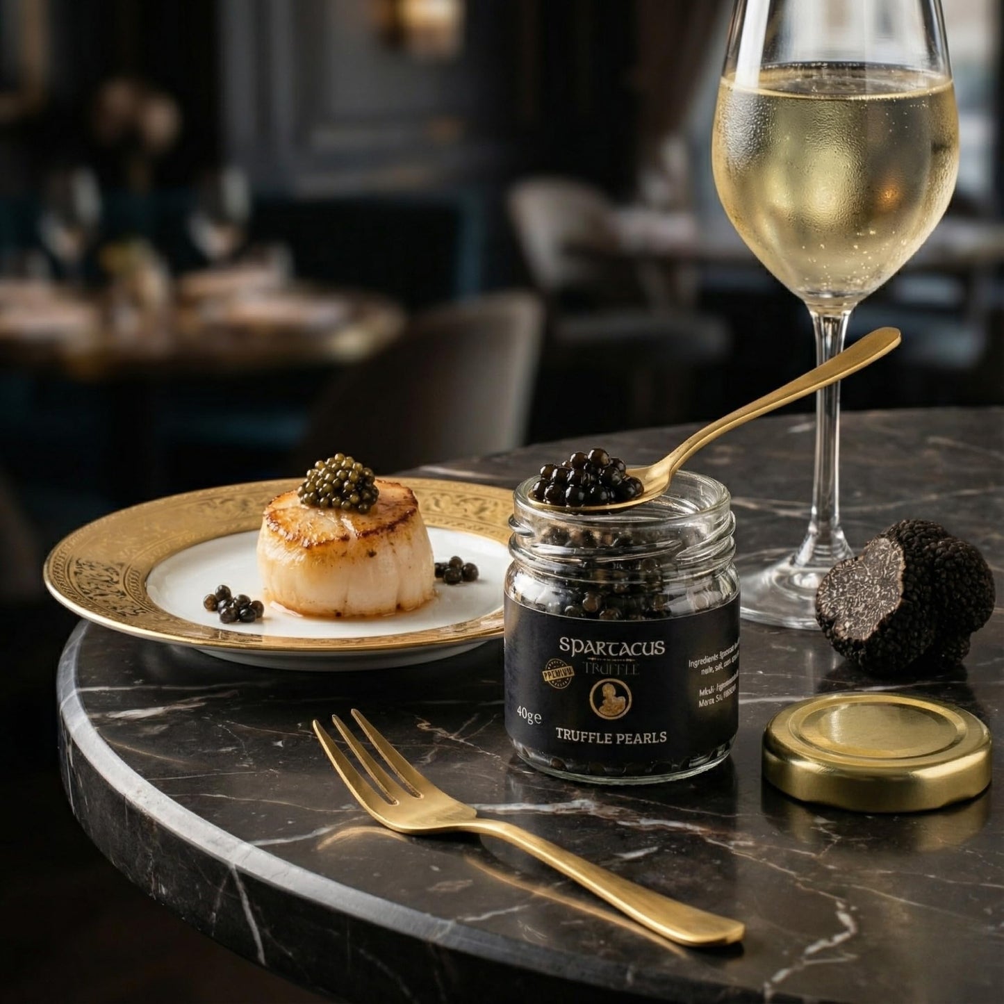 Spartacus Truffle Pearls 40 g – Gourmet Truffle Pearls (50% Pearls & 50% Chopped Truffle) – Luxury Culinary Garnish for Pasta, Steak, Sushi & Fine Dining