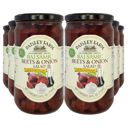 Paisley Farm Balsamic Beets & Onion Salad 6-Pack – Sweet & Tangy Pickled Beets with Onions in Balsamic Vinegar – Ready-to-Serve Gourmet Side Dish – 24 oz Jars