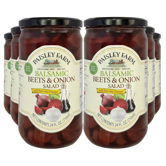 Paisley Farm Balsamic Beets & Onion Salad 6-Pack – Sweet & Tangy Pickled Beets with Onions in Balsamic Vinegar – Ready-to-Serve Gourmet Side Dish – 24 oz Jars