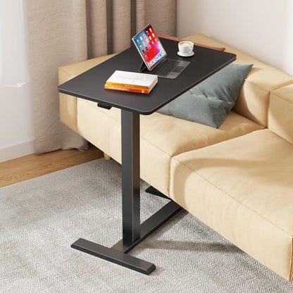 Overbed Bedside Table with Hidden Casters, Adjustable Pneumatic Mobile Laptop Computer Standing Desk, Rolling Laptop Table, Movable Overbed Table Hospital Home Use, Black