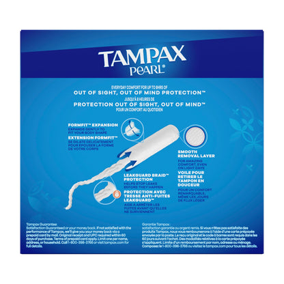Tampax Pearl Tampons for Women Multipack, with LeakGuard Braid, Regular/Super Absorbency, Unscented, 34 Count