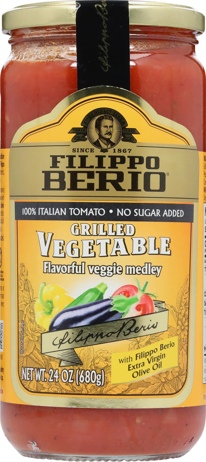 Filippo Berio Pasta Sauce, Grilled Vegetable Sauce, 24 Ounce Glass Jar, No Sugar Added, Vegan, Gluten Free, Lactose Free, Non-GMO
