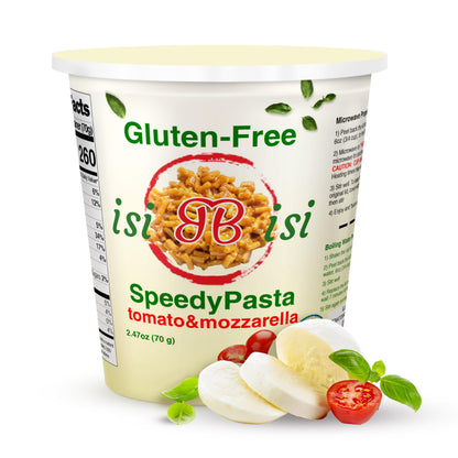 isiBisi Gluten-Free SpeedyPasta Tomato & Mozzarella Pasta Cups - Microwavable-Ready Baby Rigatoni Noodles, Non-GMO, 100% Made in Italy
