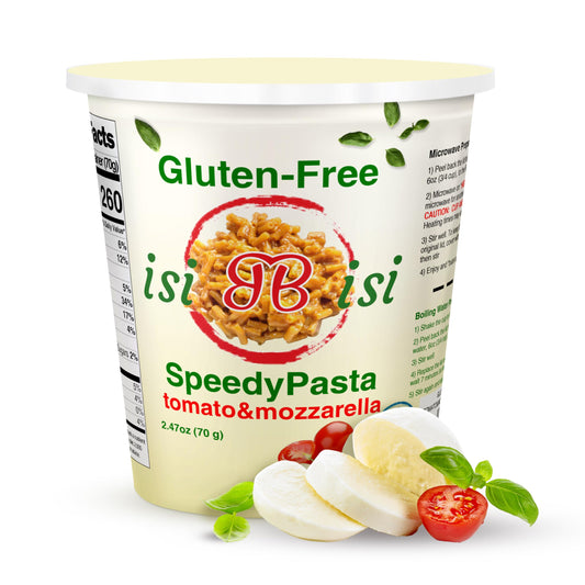 isiBisi Gluten-Free SpeedyPasta Tomato & Mozzarella Pasta Cups - Microwavable-Ready Baby Rigatoni Noodles, Non-GMO, 100% Made in Italy
