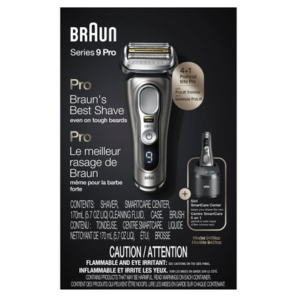 Braun Electric Razor for Men, Series 9 Pro 9465cc Wet & Dry Electric Foil Shaver with ProLift Beard Trimmer, Cleaning & Charging SmartCare Center, Head Shavers for Bald Men, Noble Metal