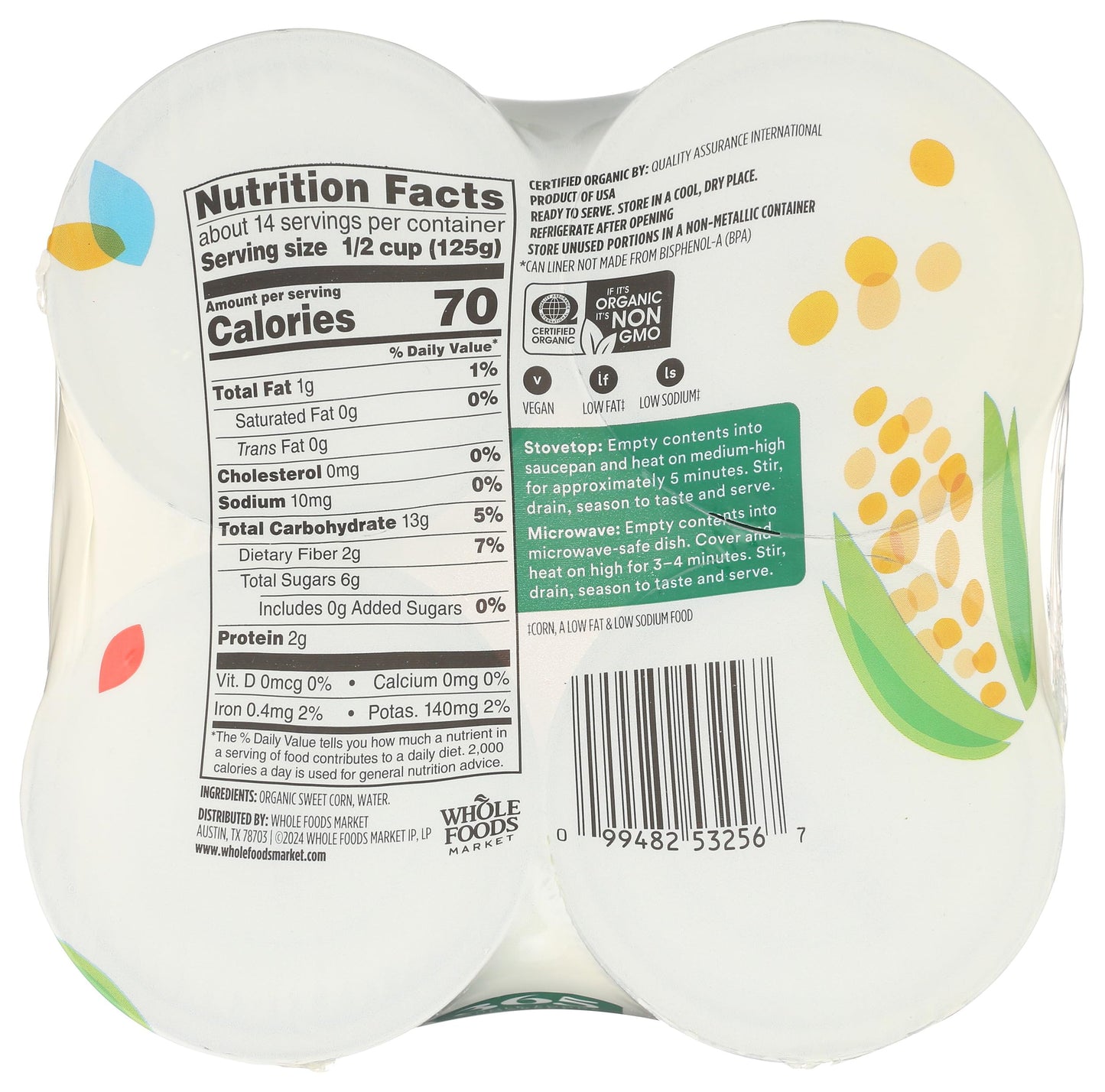 365 by Whole Foods Market, Organic Corn, No Salt Added, 15.25 Ounce, 4 Pack