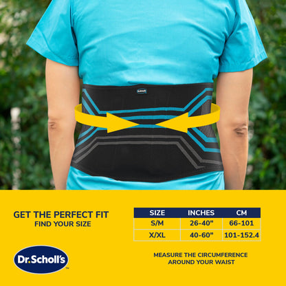 Dr. Scholl's Compression Back Support with Massaging Gel, Breathable Fabric, Shock-Absorbing Back Brace with Lumbar Support, Built-in Gel Padding & Support (Size S/M) (L/XL)