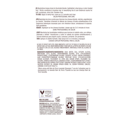 Bain de Terre Lavender Blonde Toning Conditioner, Neutralize Brassy Tones for Cool Blonde, Highlighted or Gray Hair, with Argan & Monoi Oils, Paraben-Free, Vegan,13.5 Fl Oz