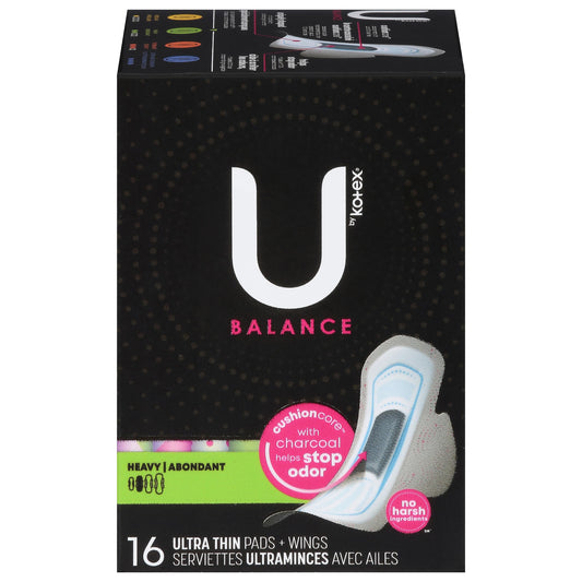 U by Kotex, Balance Heavy Ultra Thin Pads + Wings, 16 Count