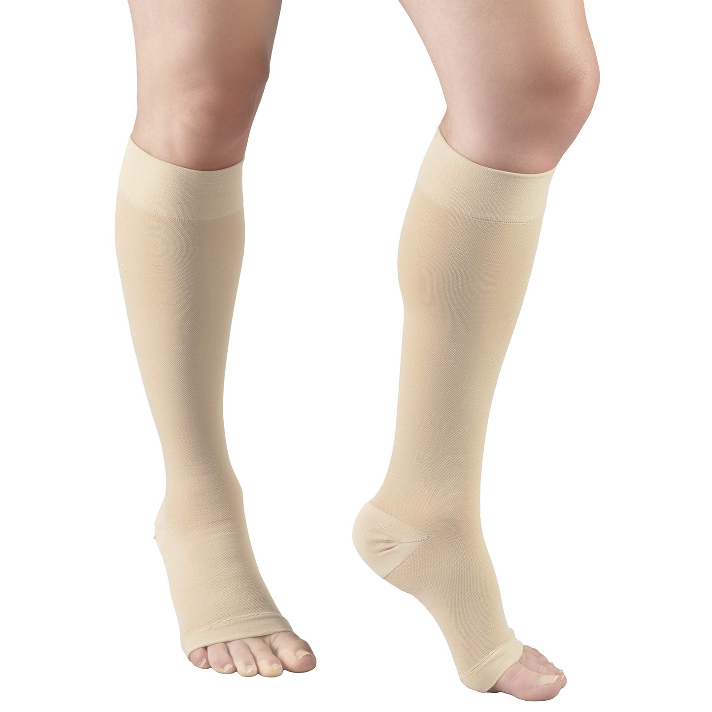 Truform 20-30 mmHg Medical Compression Stockings, Aloe Infused Microfiber, Knee High, Open Toe, Beige, Medium