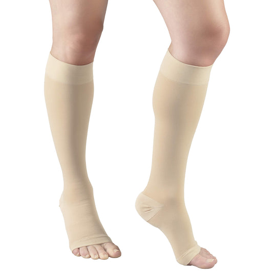 Truform 20-30 mmHg Medical Compression Stockings, Aloe Infused Microfiber, Knee High, Open Toe, Beige, Medium
