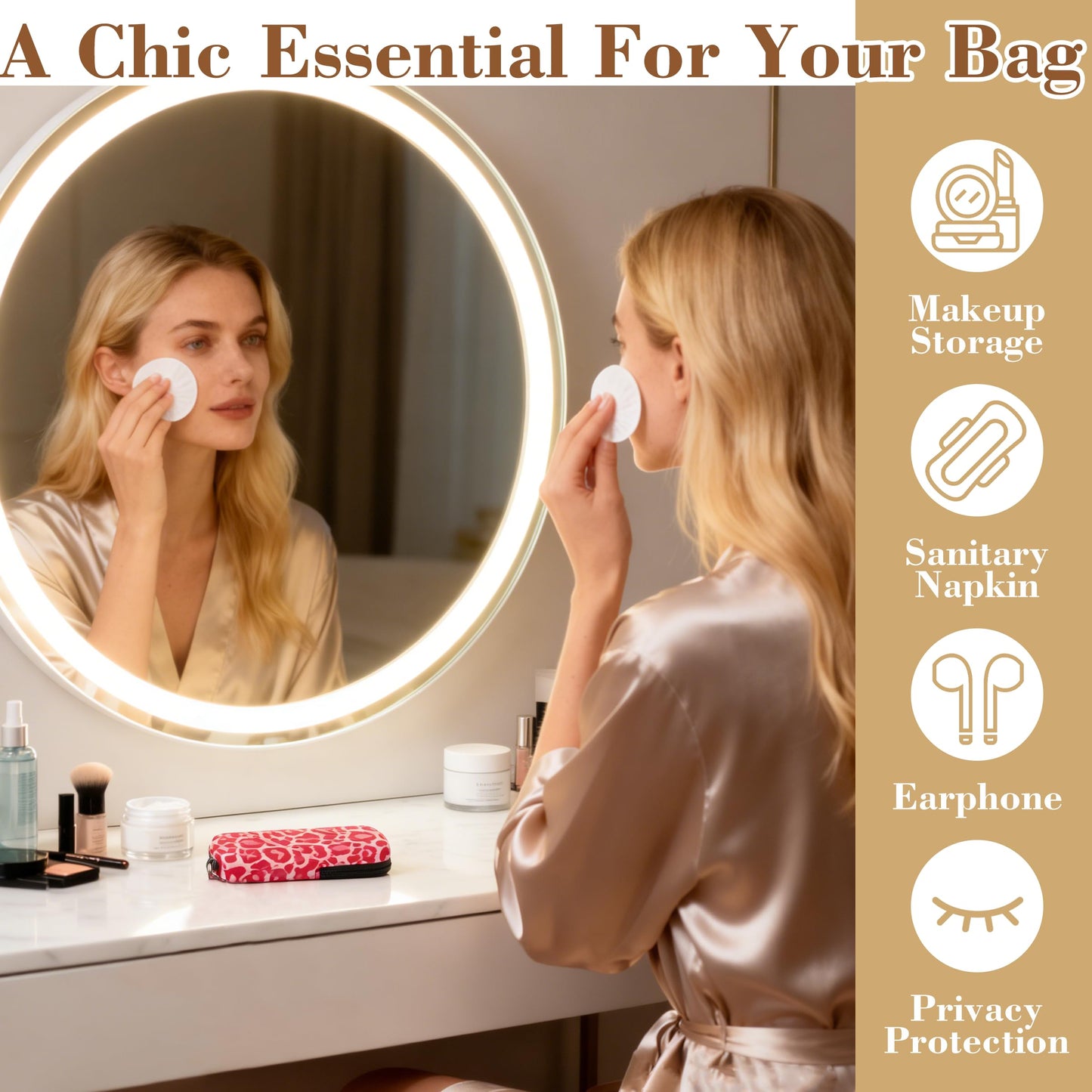 2 Pack Portable Tampon Holder Zippered Pouch with Snap Hook, Waterproof Travel-Friendly Discreet Period Bag, Feminine Products Organizer for Women Purse (Leopard)