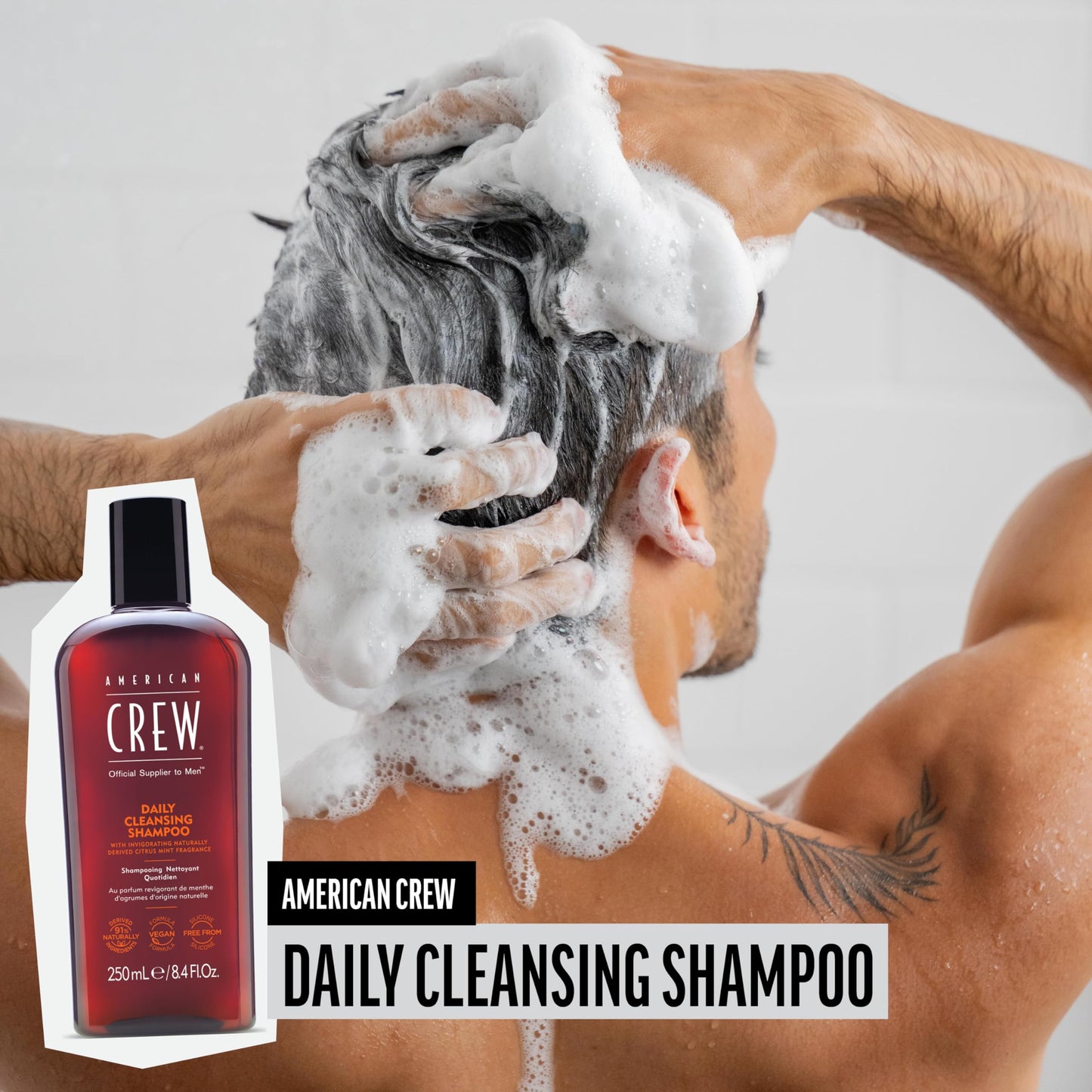 American Crew Shampoo for Men, Daily Cleanser, Naturally Derived, Vegan Formula, Citrus Mint Fragrance, 8.45 Fl Oz