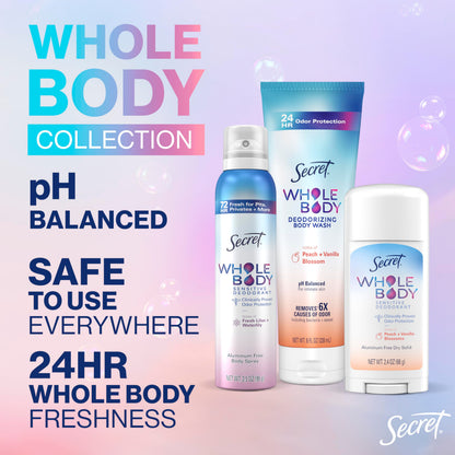 Secret Whole Body Feminine Wash + Deodorant Spray Bundle for Women, Lilac + Waterlily Scent, Aluminum Free, Odor Protection, 8 oz & 3.5 oz (Pack of 2)