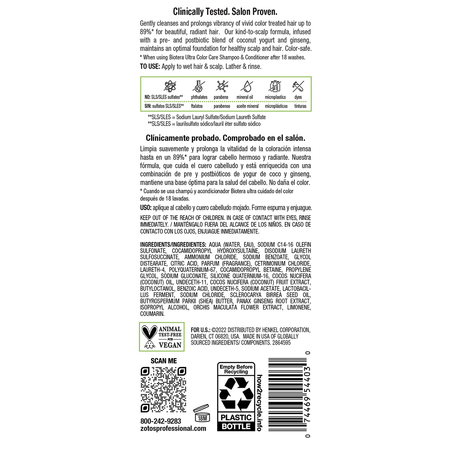 Biotera Ultra Color Care Shampoo | Prolongs Vivid Color-Treated Hair | Microbiome Friendly | Vegan & Animal Test-Free | Paraben & Sulfate Free | Color-Safe