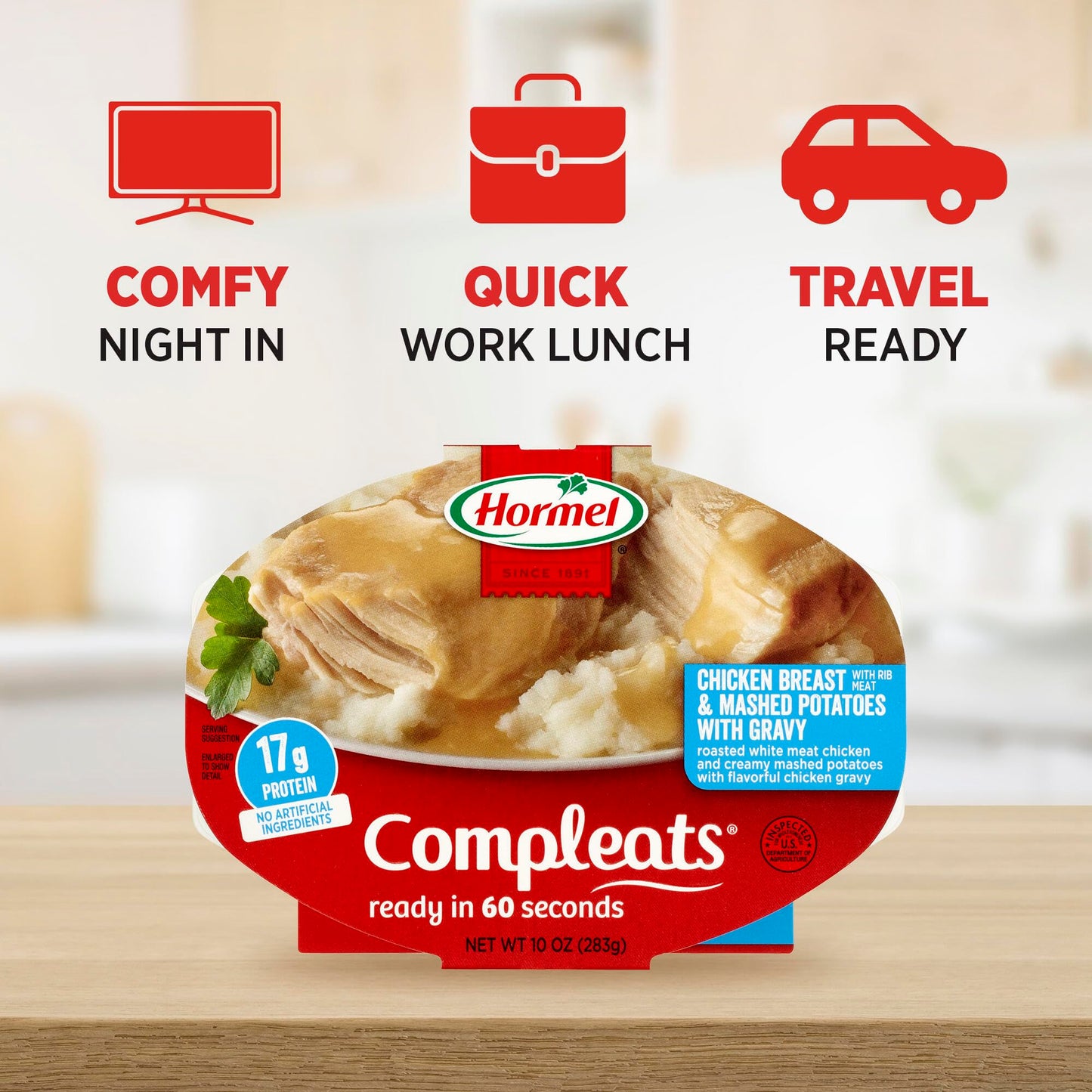 HORMEL COMPLEATS Chicken Breast & Mashed Potatoes With Gravy Microwave Tray, 10 oz (Pack of 6)