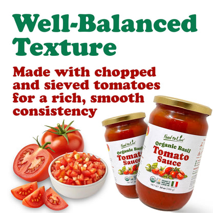 Food To Live Organic Basil Tomato Sauce, 24oz (680g) – Authentic Italian Pasta Sauce, No Added Sugar, Non-GMO, Vegan (Pack of 2)