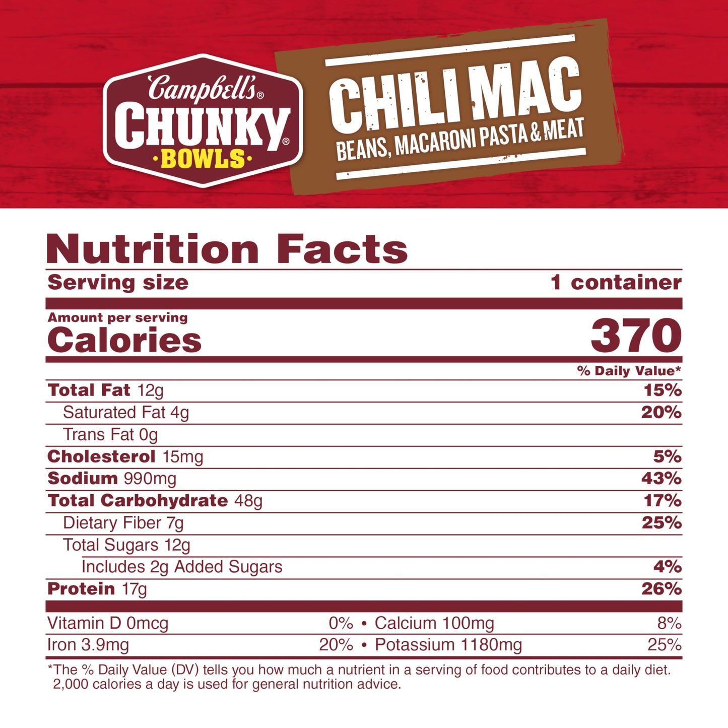 Campbell’s Chunky Soup, Chili Mac Soup, 15.25 oz Microwavable Bowl