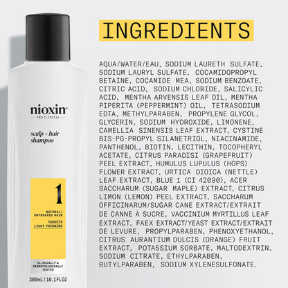 Nioxin Scalp + Hair Thickening System 1 Shampoo | For Natural or Untreated Hair with Light Thinning | With Niacinamide and Biotin | 10.1 Fl oz.