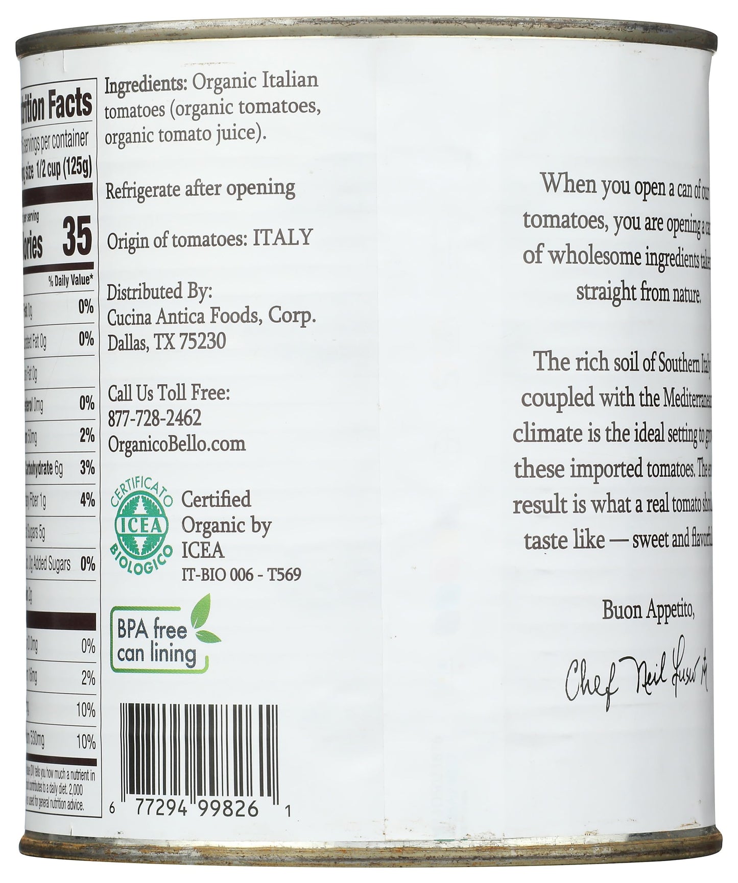 ORGANICO BELLO Organic Premium Chopped Tomatoes, 28 OZ