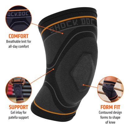 Shock Doctor Knee Compression Sleeve Support - Pain Relief for Arthritis, Tendonitis, Patella Alignment Injuries, Walking, Running, Gym - Men & Women, 1 Sleeve