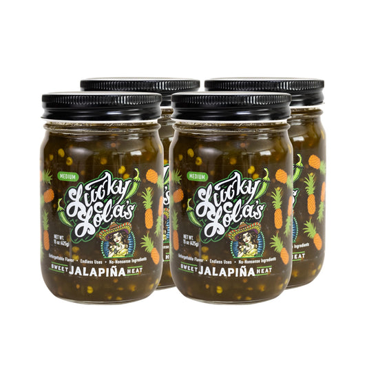 Lucky Lola’s | Jarred Jalapeños, 4 Pack | 0g Sodium, 0g Fat | Party Platter, Midnight Snack, Low-Carb Diet | Gluten Free, Dairy Free, No Corn Syrup, No Artificial Flavors, No Artificial Colors, No Artificial Preservatives (4pk, Jalapiña Heat)