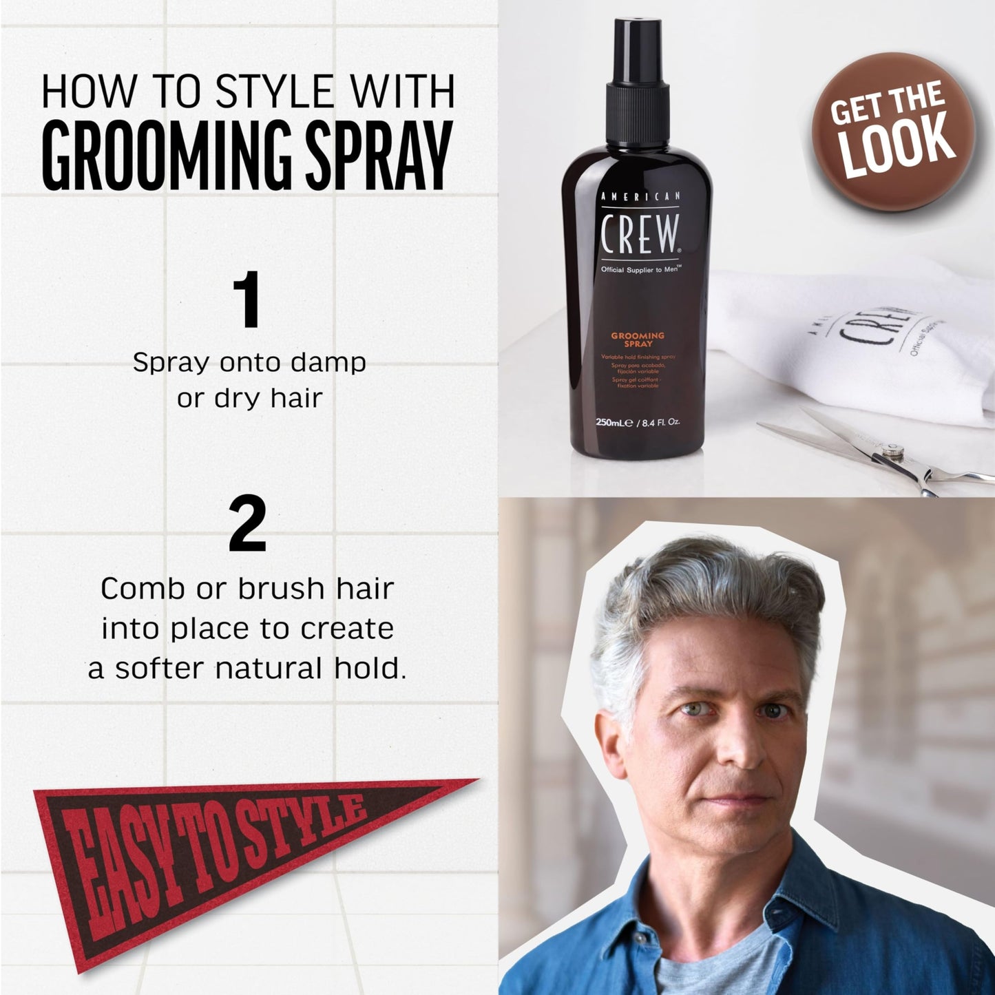 American Crew Men's Hair Spray, Variable Hold Grooming Styling Product, 8.45 Fl Oz