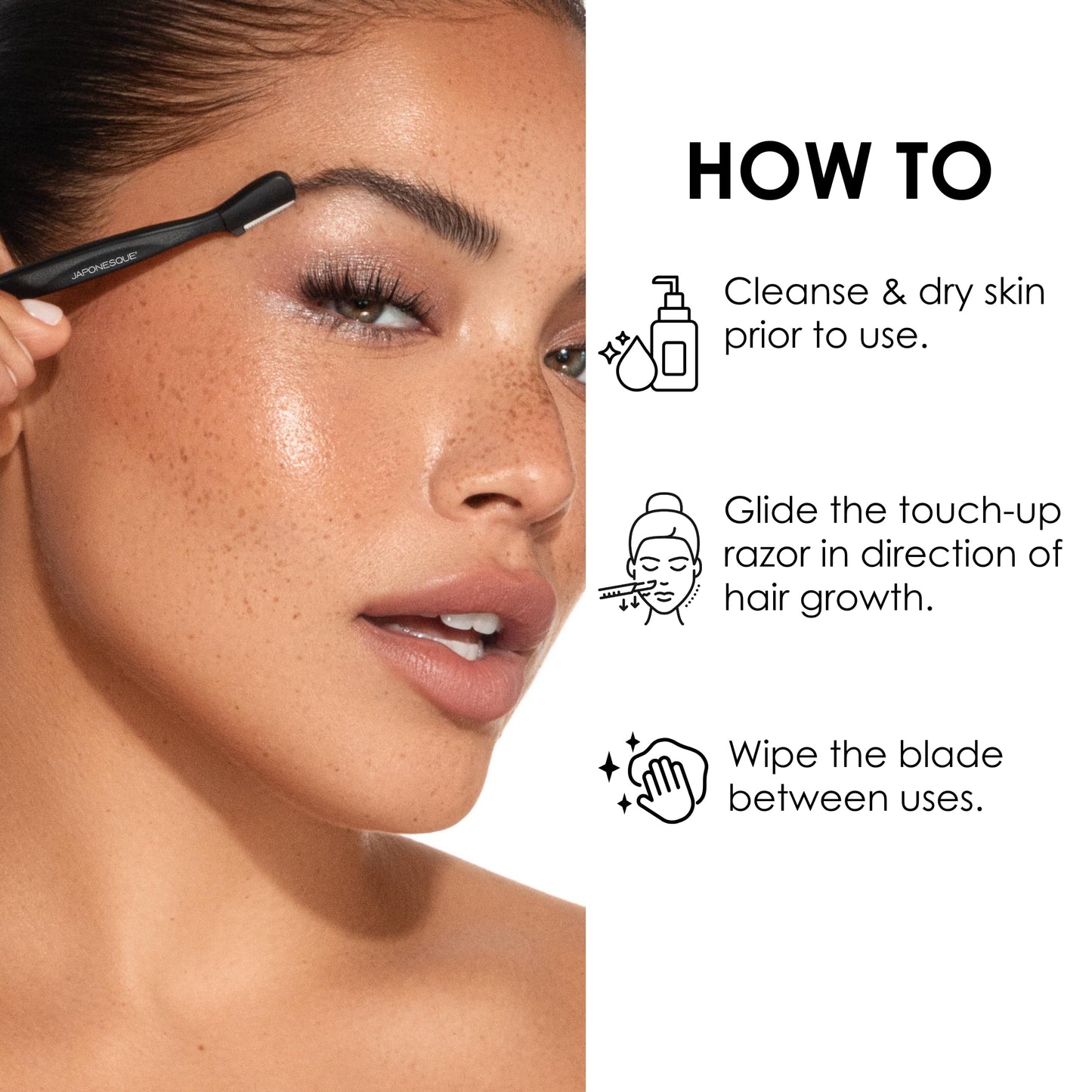 Japonesque Eyebrow Razor with Ultra-Sharp Stainless Steel Blades, for Removal of Facial Hair on Women. Also acts as a Dermaplane Razor to Remove Peach Fuzz & Exfoliate the face -Travel Cap Included