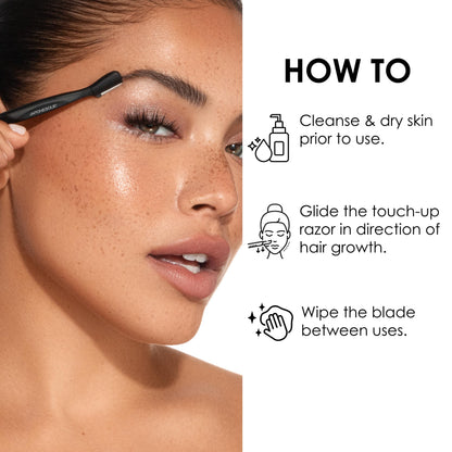 Japonesque Eyebrow Razor with Ultra-Sharp Stainless Steel Blades, for Removal of Facial Hair on Women. Also acts as a Dermaplane Razor to Remove Peach Fuzz & Exfoliate the face -Travel Cap Included