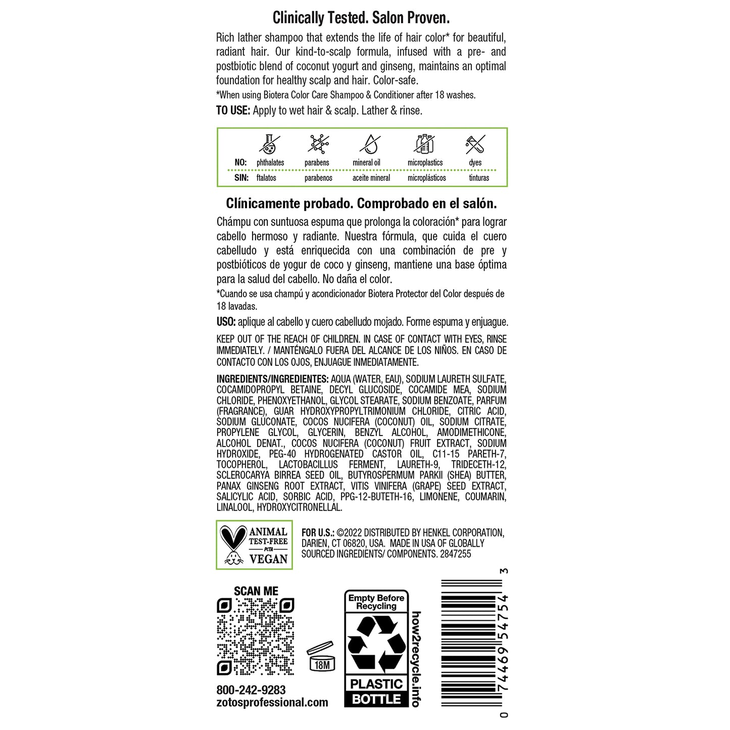 Biotera Color Care Shampoo | Extends & Maintains Color-Treated Hair | Microbiome Friendly | Vegan & Animal Test Free | Paraben Free | Color-Safe