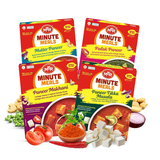 MTR Ready-To-Eat: Exotic Paneer Mix - Assorted Pack of 4 (Mutter Paneer, Palak Paneer, Paneer Makhani, Paneer Tikka Masala) - Authentic Indian Food with No Added Preservatives - Suitable for Vegetarians