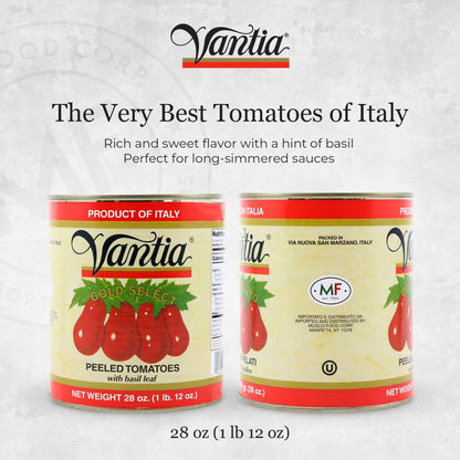 Vantia Peeled Italian Tomatoes with Basil 28 oz Can – Imported Italian Whole Tomatoes in Rich Juice with Basil, Ideal for Pasta Sauce, Pizza, Soups & Authentic Italian Cooking