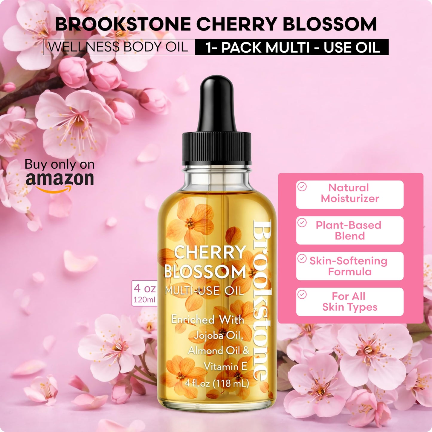 Brookstone Cherry Blossom Multi-Use Essential Oil - Light Floral Fragrance - Skin & Hair Nourishment