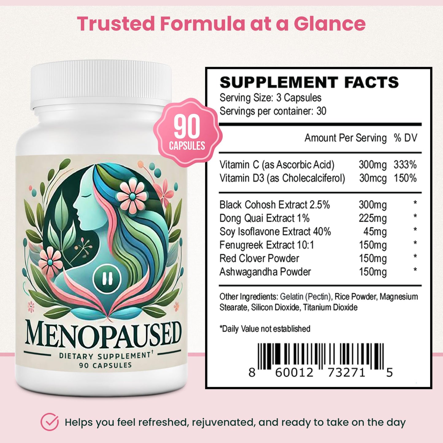 Menopause Supplements for Women -Women Multivitamin for Wellness & Vitality -Herbal Support for Hormone Balance & Emotional Comfort -Ideal for Hot Flash & Night Sweat -90 Capsule