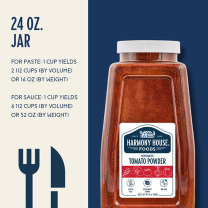Premium Dehydrated Tomato Powder, 24 oz Size Quart Jar - From Harvest Red Tomatoes by Harmony House Foods