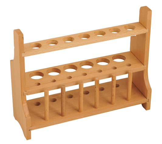 Wooden Test Tube Rack with 6 Draining Pins - Accommodates 13 Tubes, up to 25mm - 10.25" Wide, 8" Tall - Premium Polished Beech Wood Construction - Eisco Labs