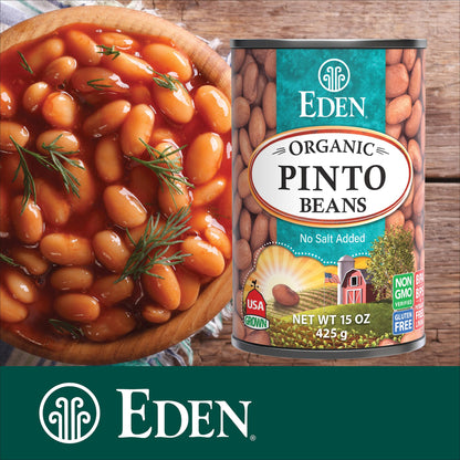Eden Organic Pinto Beans, 15 oz Can (12-Pack), No Salt Added, Non-GMO, Gluten Free, Vegan, Kosher, U.S. Grown, Heat and Serve, Macrobiotic, Frijol Pinto