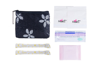 Period Starter Kit - Fashionable and Organic Menstrual Period Survival Kit - When Aunt Flo Makes a Surprise Visit! (Your First Choice to-Go!) (Black)