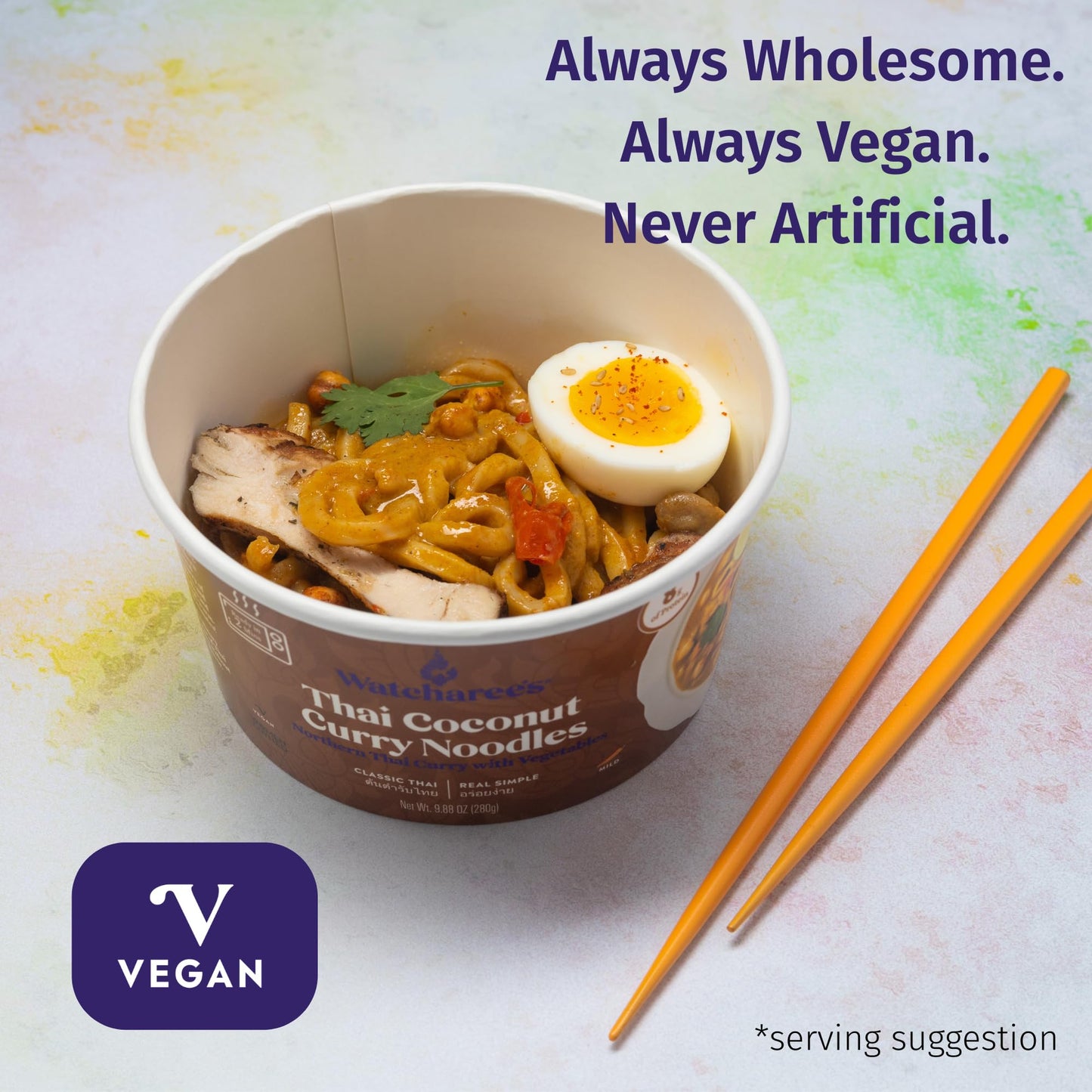 Watcharee's Classic Thai Noodles Bowl Variety Pack | Coconut Curry, Red Curry, and Peanut Sauce | Mild Heat, Vegan, Ready In 2 Mins | Made In Thailand - 3 Pack (9.88 oz Each)
