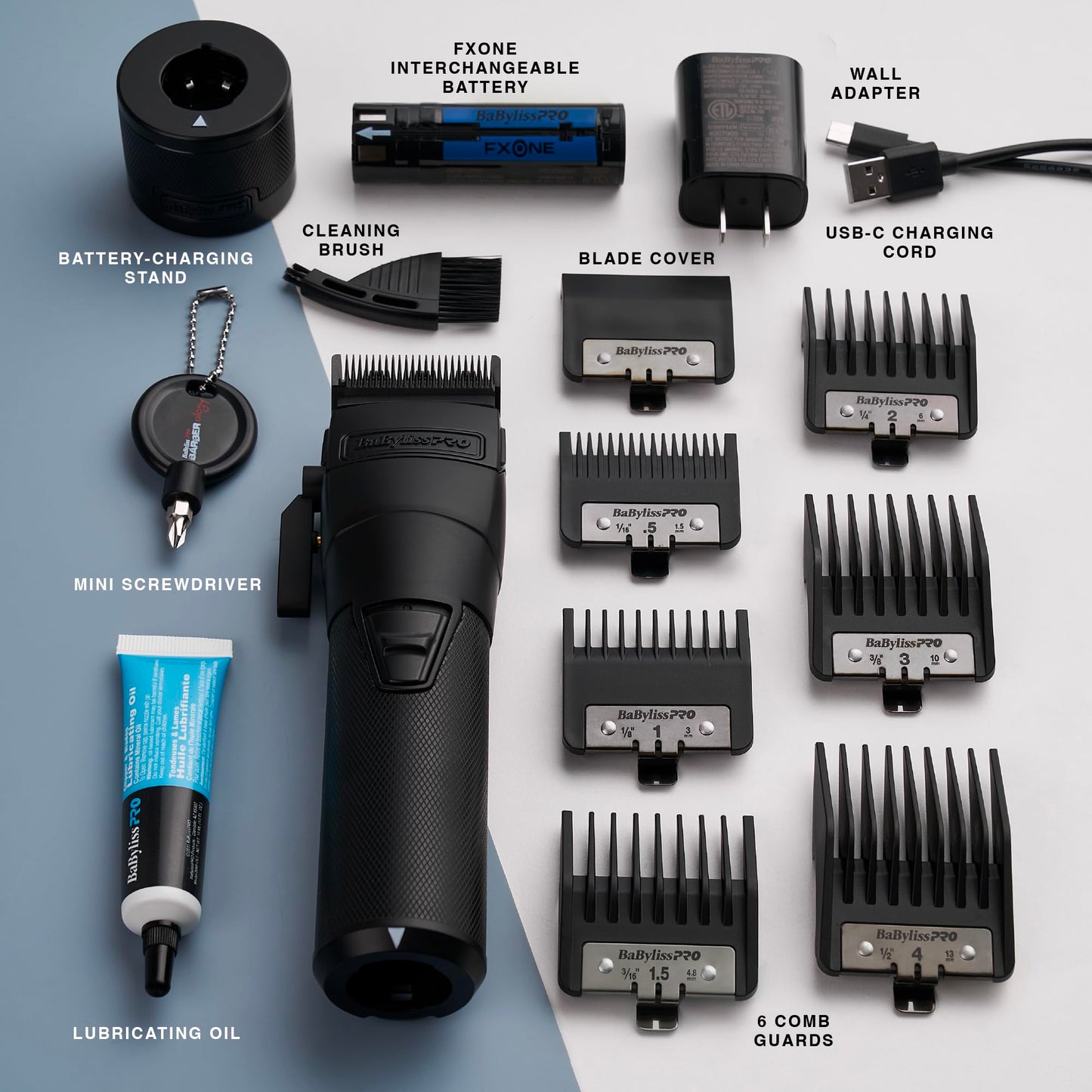 FXONE Professional Cordless Clipper - Beard Trimmer for Men, Professional Stylist & Barber Clippers, USB-C Cordless Hair Clippers for Men with Interchangeable Battery