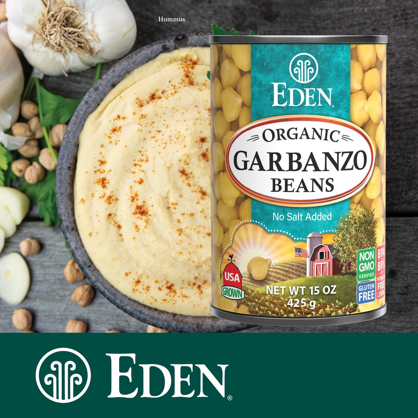 Eden Organic Garbanzo Beans, Chickpeas, 15 oz Can (12-Pack Case), No Salt Added, Non-GMO, Gluten Free, Vegan, Kosher, U.S. Grown, Heat and Serve, Macrobiotic