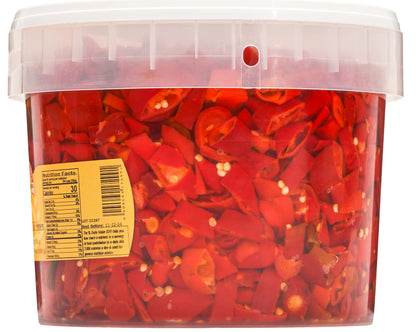 TUTTOCALABRIA Sliced Calabrian Chili Peppers in Oil, Bulk Foodservice Tub, 97 oz, chopped, rounds, Topping, All Natural, Non-GMO, Product of Italy