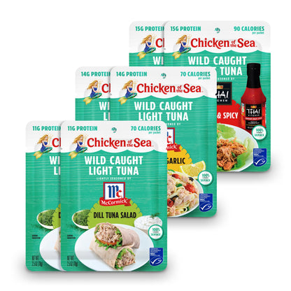 Chicken of the Sea Wild Caught Light Tuna, 3 Flavor Variety Pack, 2.5-Ounce Packet (Box of 6)