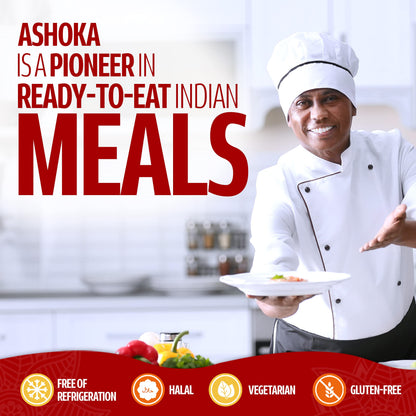 Ashoka Microwaveable Entrees 1932, Vegetarian Sampler Kit, Heat & Serve Meal Pack, Kosher Certified Variety Pack, Authentic Indian Cuisine, Instant Meals, Gluten-Free with No Preservatives, Pack of 10