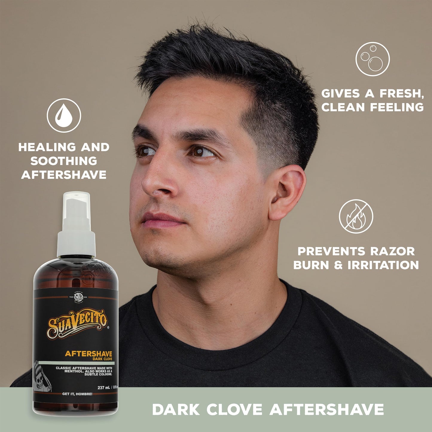 Suavecito Dark Clove Aftershave 8 oz. Pump Spray Bottle - Soothes and hydrates Skin, Prevents Irritation, Helps You Feel Refreshed & Revitalized - Subtle Masculine Fragrance Throughout The Day