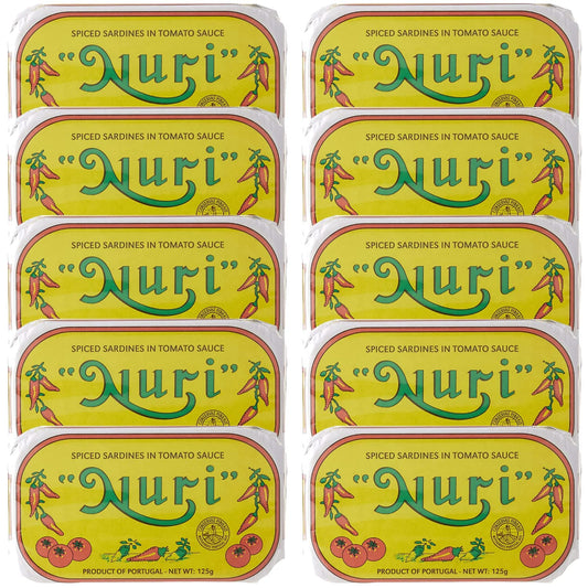 NURI Portuguese Sardines in Spiced Tomato Sauce - 10 Pack - (4.4 oz cans)