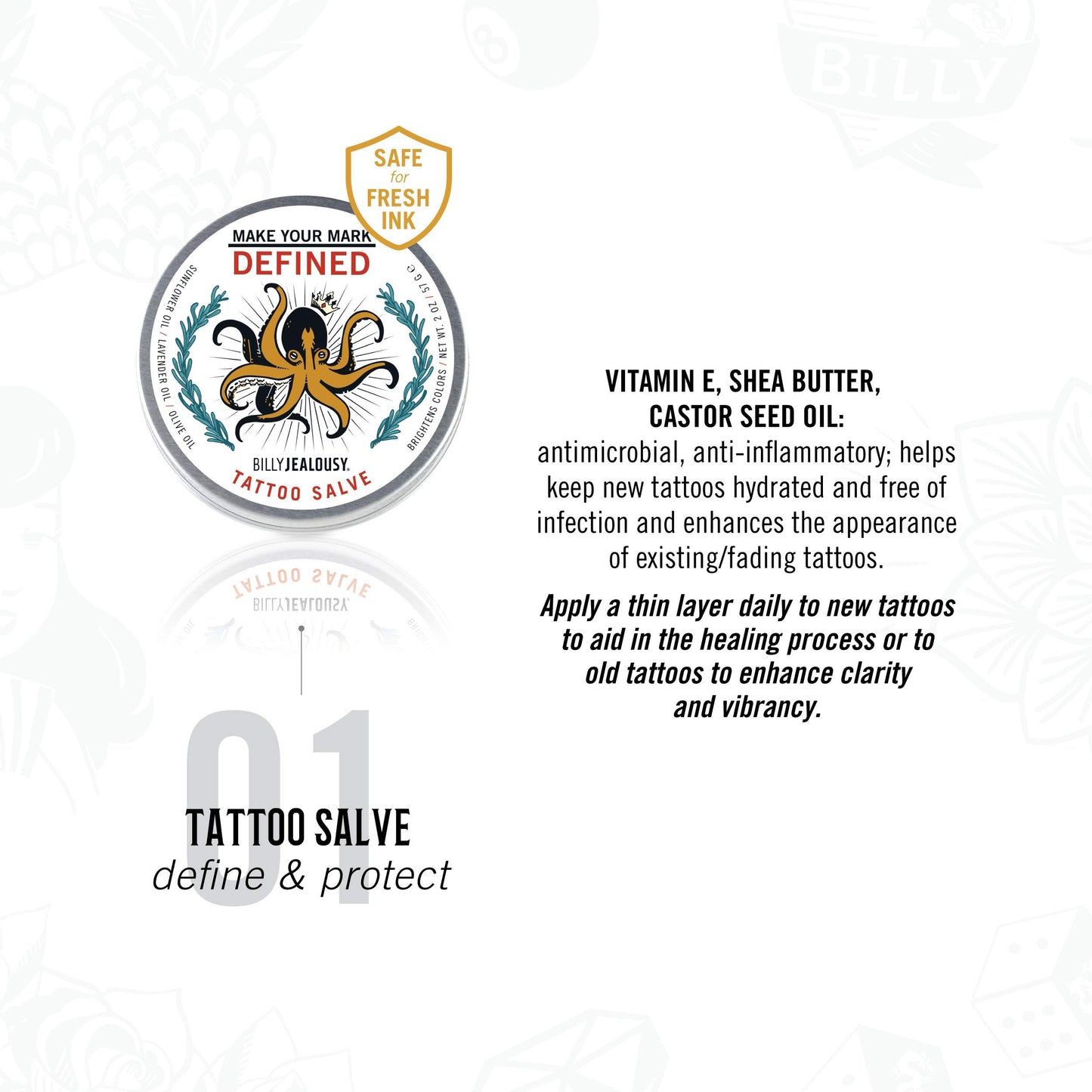 Billy Jealousy Make Your Mark Defined Tattoo Salve, Tattoo Aftercare with Vitamin E and Soybean & Lavender Oils, Protects, Deeply Nourishes, and Enhances Vibrancy, 2 oz