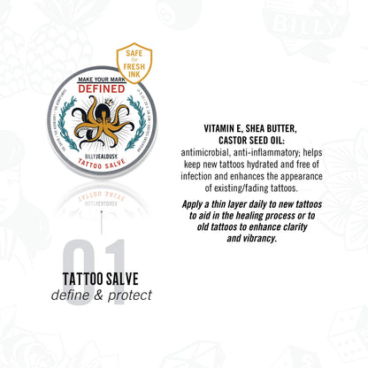 Billy Jealousy Make Your Mark Defined Tattoo Salve, Tattoo Aftercare with Vitamin E and Soybean & Lavender Oils, Protects, Deeply Nourishes, and Enhances Vibrancy, 2 oz