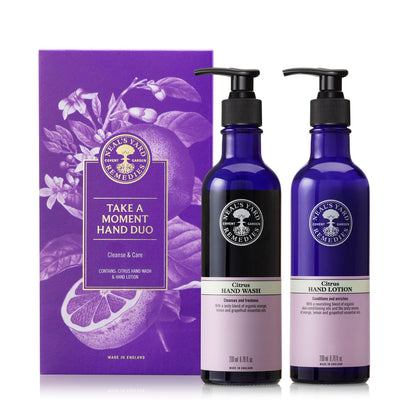 Neal's Yard Remedies Take A Moment Citrus Gift Set, Hand Wash & Hand Lotion With Essential Oils, Vegan & Cruelty-Free, Set of 2